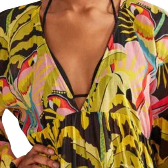 Rare Boden Empire Maxi Kaftan Layering Dress 8P Paradise Parrot Semi-Sheer Boho - Picture 4 of 16